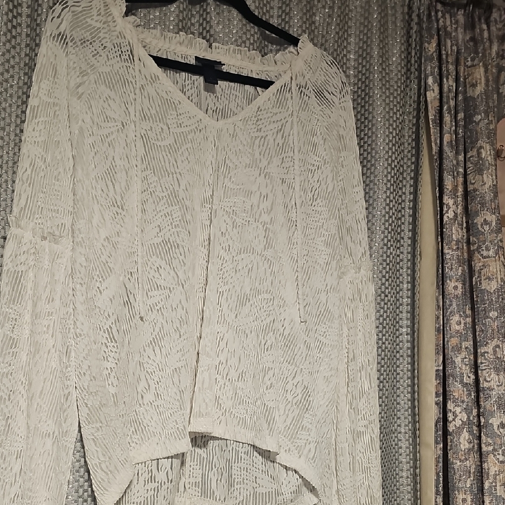 Cream Textured V-Neck Blouse
